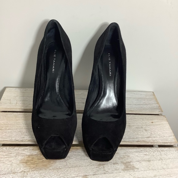 Elie Tahari Black Peep Toe Heel - Picture 2 of 6